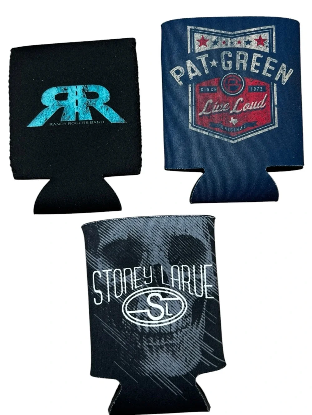 Set of 3 Texas Country Music Can Koozies Pat Green Stoney LaRue Randy Rogers TX